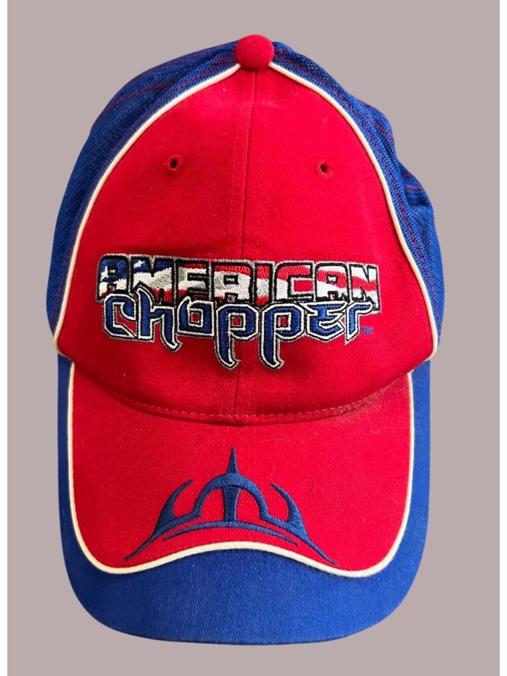 American Chopper Red & Blue Adjustable Baseball Cap 100% Cotton Mesh Back 2003 D